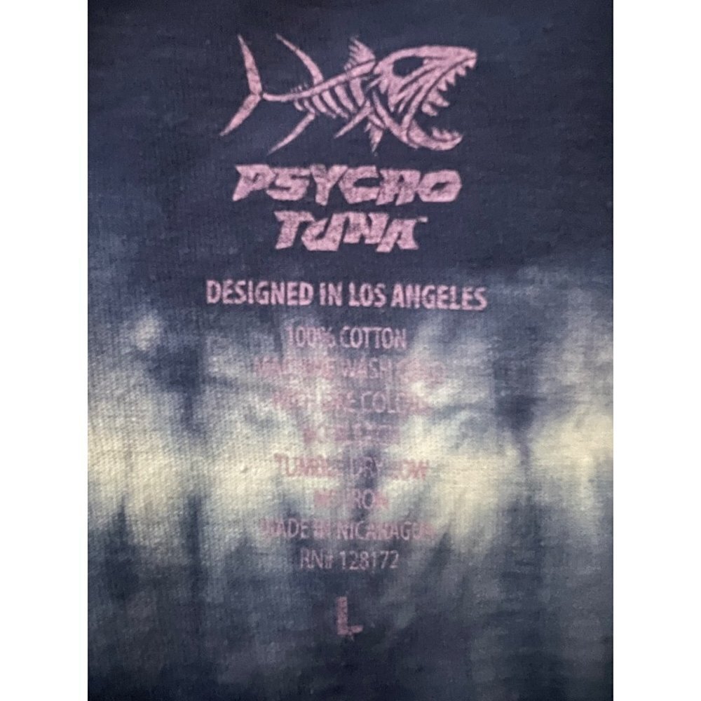 Psycho Tuna Mens Blue Floral Tie Dye Graphic Tiki T-Shirt Large All Over Print - Picture 6 of 6